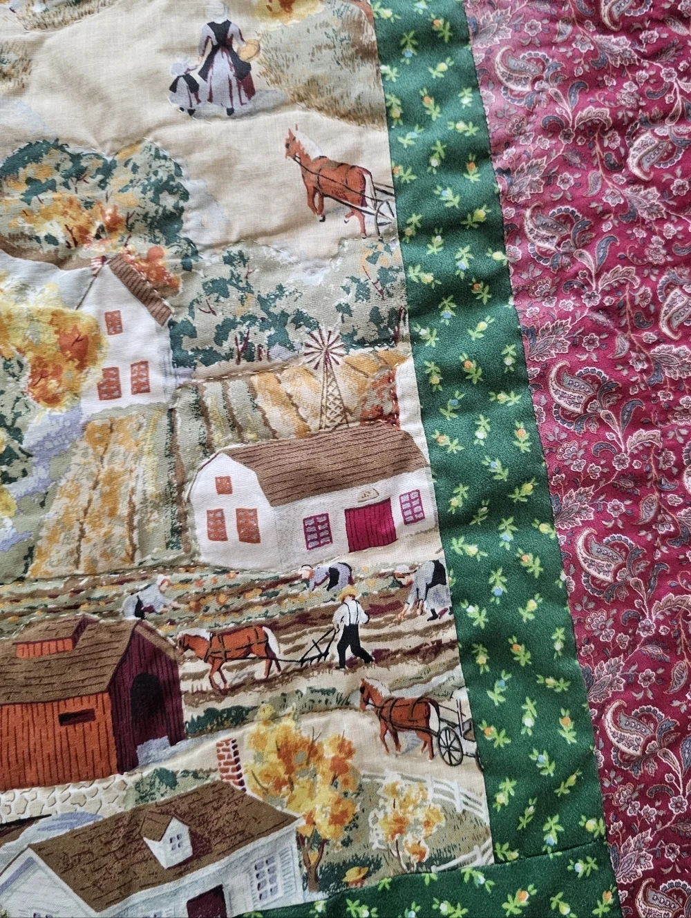 Handmade Cottagecore Quilt Lap Blanket Farmhouse Village Paisley Floral 46x33.5